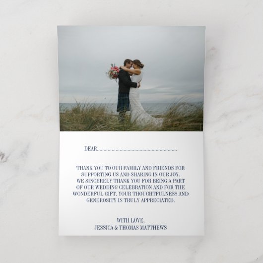 Navy Blue & Glam Silver Confetti bruiloft dank u Folie Wenskaart (Binnenlaag)