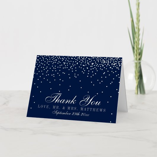 Navy Blue & Glam Silver Confetti bruiloft dank u Folie Wenskaart (Voorkant)