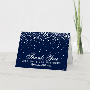 Navy Blue & Glam Silver Confetti bruiloft dank u Folie Wenskaart