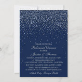 Navy Blue & Glam Silver Confetti bruiloft repetiti Kaart (Voorkant)