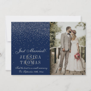Navy Blue & Glam Silver Confetti foto bruiloft Aankondiging