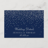 Navy Blue & Glam Silver Confetti trouwgegevens Informatiekaartje (Voorkant)