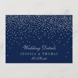 Navy Blue & Glam Silver Confetti trouwgegevens Informatiekaartje