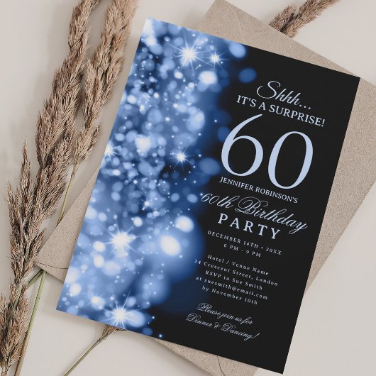 Navy Blue Glam Verrassingsfeest 60e Verjaardag Kaart