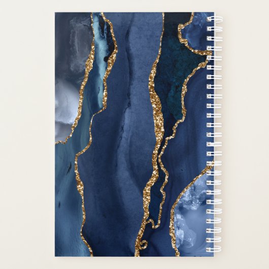 Navy Blue Glitter Agate Geode Girly Monogram Planner (Achterkant)