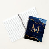 Navy Blue Glitter Agate Geode Monogram Notitieboek (Binnen)
