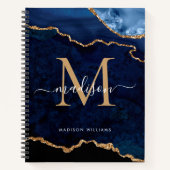 Navy Blue Glitter Agate Geode Monogram Notitieboek (Voorkant)