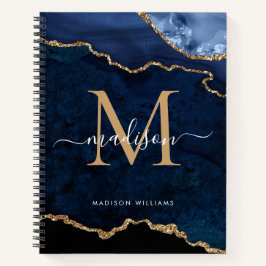 Navy Blue Glitter Agate Geode Monogram Notitieboek