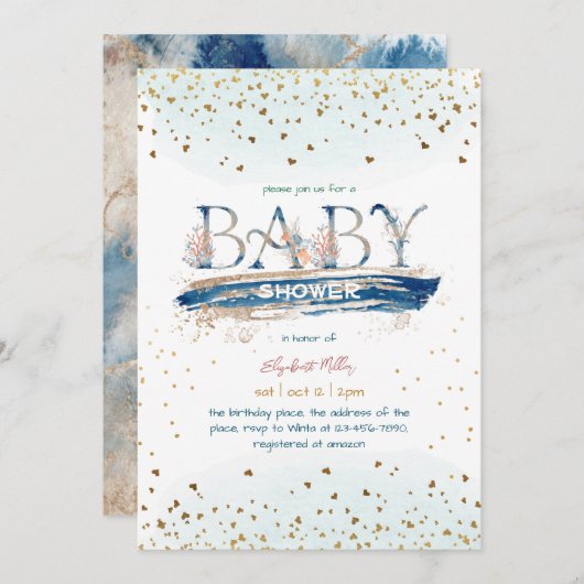 Navy Blue Glitter Baby Boy Shower Kaart (Voorkant / Achterkant)