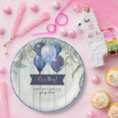 Navy Blue Glitter Balloons Eucalyptus Baby shower Papieren Bordje (Feest)