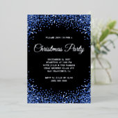 Navy Blue Glitter Border Black Christmas Party Folie Uitnodiging (Staand Voorkant)