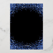 Navy Blue Glitter Border Black Christmas Party Folie Uitnodiging (Achterkant)