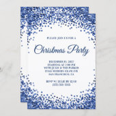 Navy Blue Glitter Border White Christmas Party Kaart (Voorkant / Achterkant)