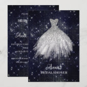 *~* Navy Blue Glitter Bridal Dress Gown Shower Kaart (Voorkant / Achterkant)