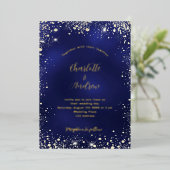 Navy Blue Glitter bruiloft Folie Uitnodiging (Staand Voorkant)
