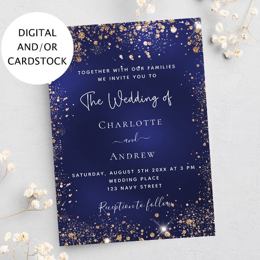 Navy Blue Glitter bruiloft Kaart