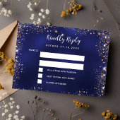 Navy Blue Glitter bruiloft RSVP Notitiekaartje