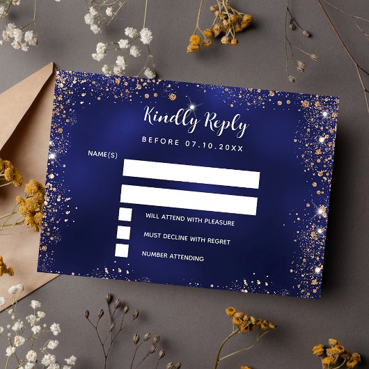 Navy Blue Glitter bruiloft RSVP Notitiekaartje