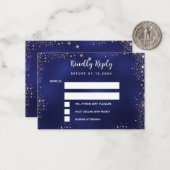 Navy Blue Glitter bruiloft RSVP Notitiekaartje (Voorkant / Achterkant in situ)