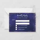 Navy Blue Glitter bruiloft RSVP Notitiekaartje (Voorkant)
