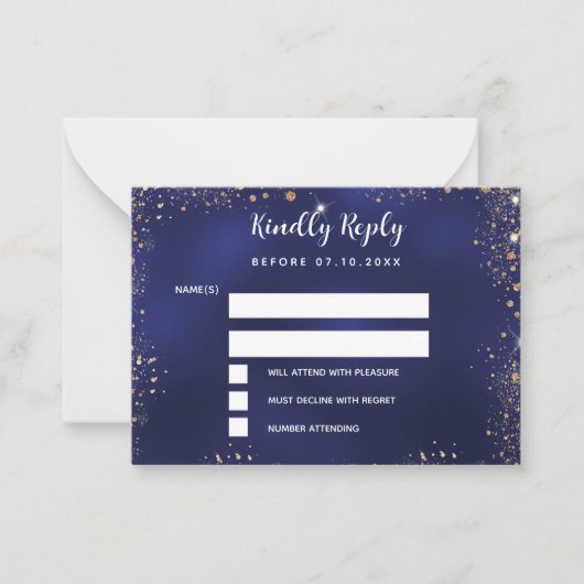 Navy Blue Glitter bruiloft RSVP Notitiekaartje (Voorkant)