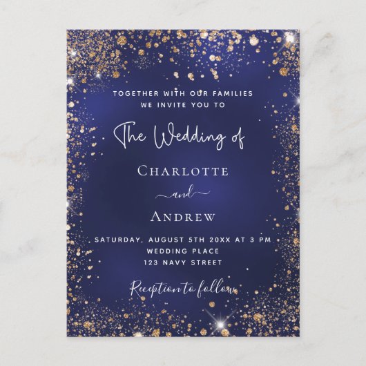 Navy Blue Glitter bruiloft Uitnodiging Briefkaart (Voorkant)