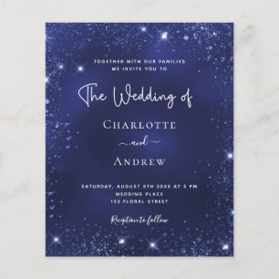Navy blue glitter budget bruiloft uitnodiging flyer