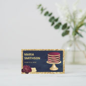 Navy Blue Glitter Burgundy Stripe Cake Bakery Visitekaartje (Staand voorkant)
