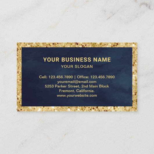 Navy Blue Glitter Burgundy Stripe Cake Bakery Visitekaartje (Achterkant)