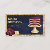 Navy Blue Glitter Burgundy Stripe Cake Bakery Visitekaartje (Voorkant)