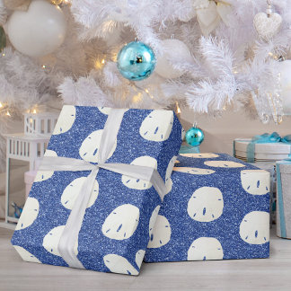 Navy Blue Glitter Christmas Beach Zanddollar Cadeaupapier