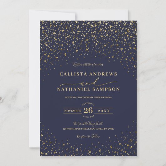 Navy Blue Glitter Confetti Wedding Kaart (Voorkant)