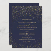 Navy Blue Glitter Confetti Wedding Kaart (Voorkant / Achterkant)