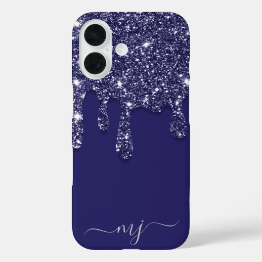 Navy Blue Glitter Drip Custom Monogram Case-Mate iPhone Case (Achterkant)