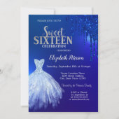 Navy Blue Glitter Drips, Dress Blue Sweet 16 Kaart (Voorkant)