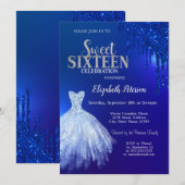 Navy Blue Glitter Drips, Dress Blue Sweet 16 Kaart (Voorkant / Achterkant)
