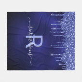 Navy blue glitter druppelt monogram initiale naam fleece deken (Voorkant (Horizontaal))