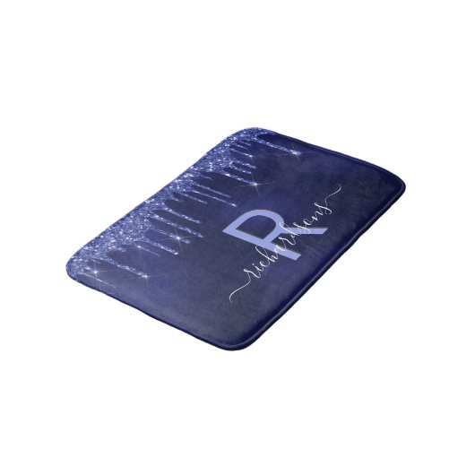 Navy blue glitter druppelt monogram naam badmat (Gekanteld)