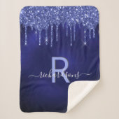 Navy blue glitter druppelt monogram naam sherpa deken (Voorkant)