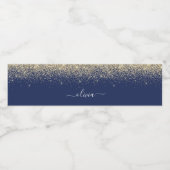 Navy Blue Glitter Elegant Monogram Naam Waterfles Etiket (Enkel label)