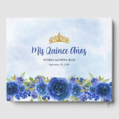 Navy Blue Glitter Floral Princess Quinceañera Gastenboek (Achterkant)