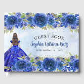 Navy Blue Glitter Floral Princess Quinceañera Gastenboek (Voorkant)