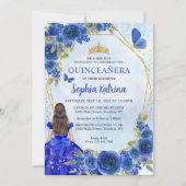 Navy Blue Glitter Floral Princess Quinceañera Kaart (Voorkant)
