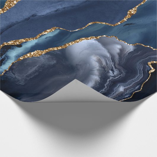 Navy Blue Glitter Folie Marble Geode Agate Cadeaupapier (Hoek)