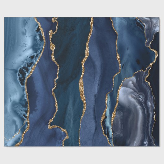 Navy Blue Glitter Folie Marble Geode Agate Cadeaupapier (Vlak)