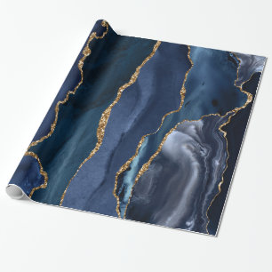 Navy Blue Glitter Folie Marble Geode Agate Cadeaupapier