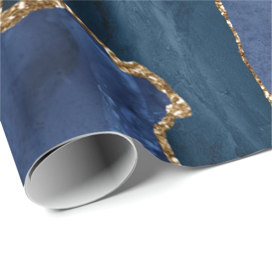 Navy Blue Glitter Folie Marble Geode Agate Cadeaupapier (Rol Hoek)