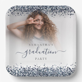 Navy Blue Glitter Foto Naam Afstuderen 2024 Party Papieren Bordje