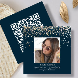 Navy Blue Glitter Foto | Sociale media | QR-code Vierkante Visitekaartje