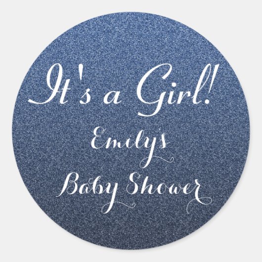 Navy Blue Glitter Girl Baby shower Favor Sticker (Voorkant)